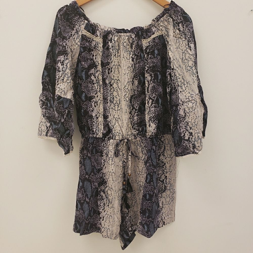 NWT Snakeskin romper with tie-waist